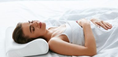right sleep pillow was chosen for this woman sleeping on her back
